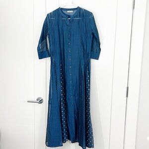 Vintage Teal Maxi Dress with Gold Accents